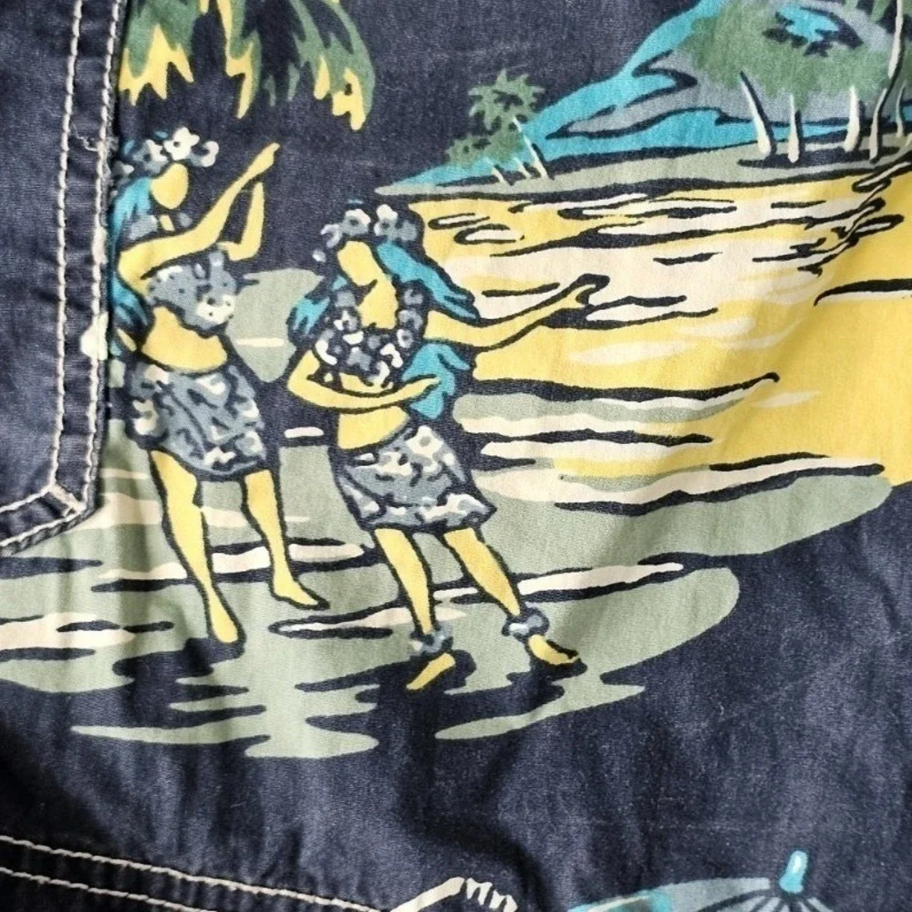 American Eagle Board‎ Shorts Mens 36 (fits 38) Navy Blue Tropical Hawaiian Surf